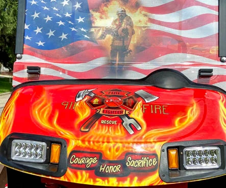 Firemans cross with flames emblem